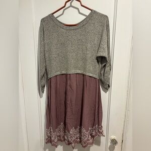 Potter’s Pot Gray and Mauve Dress with Lace Hem